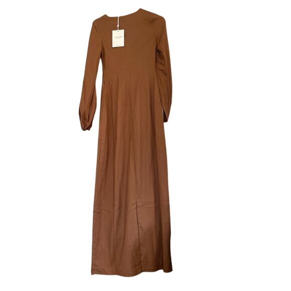 Veiled Collection Farida Linen Modest Maxi Dress NWT XXS Tall Brown Abaya Long - Picture 6 of 8